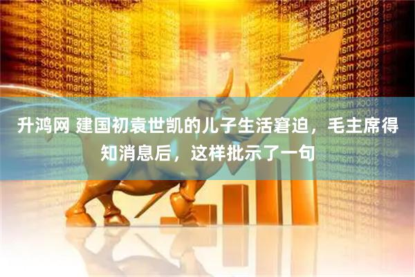 升鸿网 建国初袁世凯的儿子生活窘迫，毛主席得知消息后，这样批示了一句